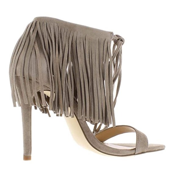 NIB Steve Madden Nude Suede fringe heels, 8 - Picture 2 of 3